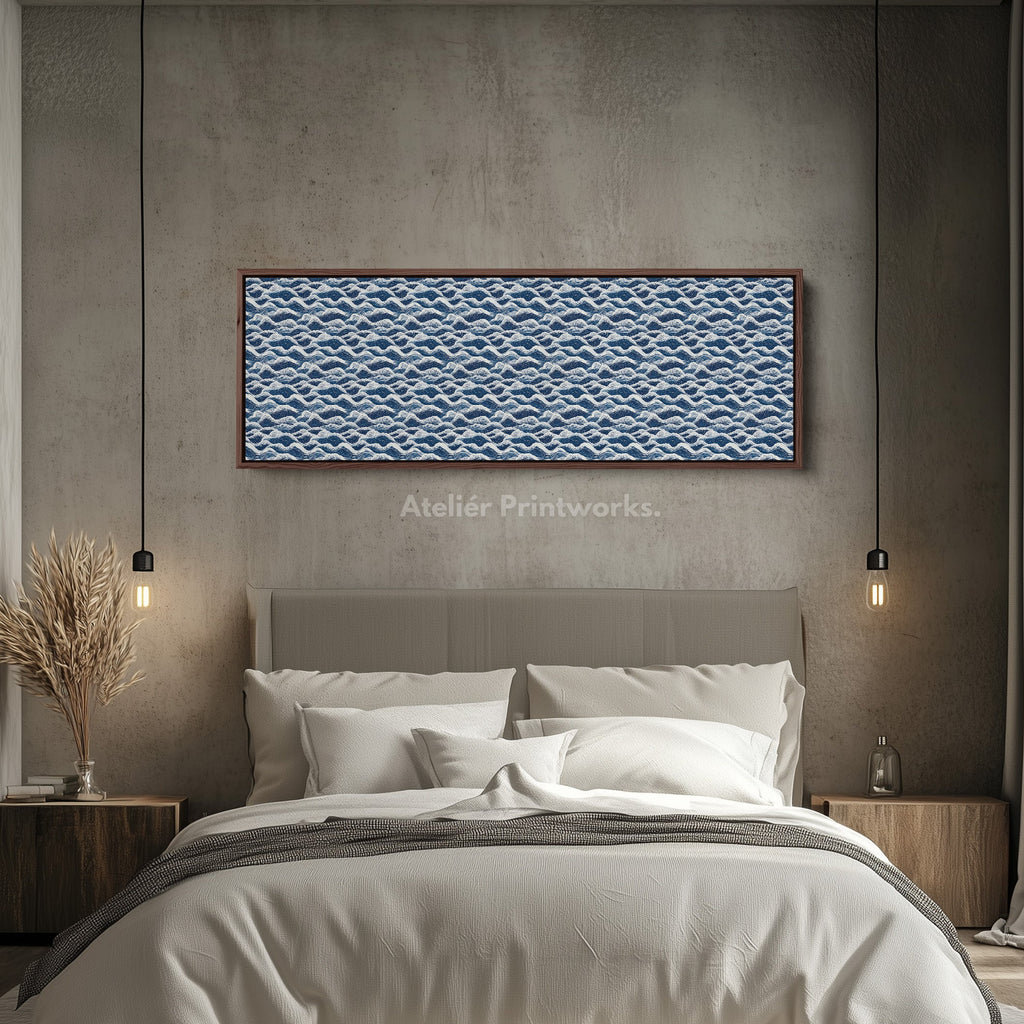 Horizontal Wall Art Long Blue Japandi Style Wave