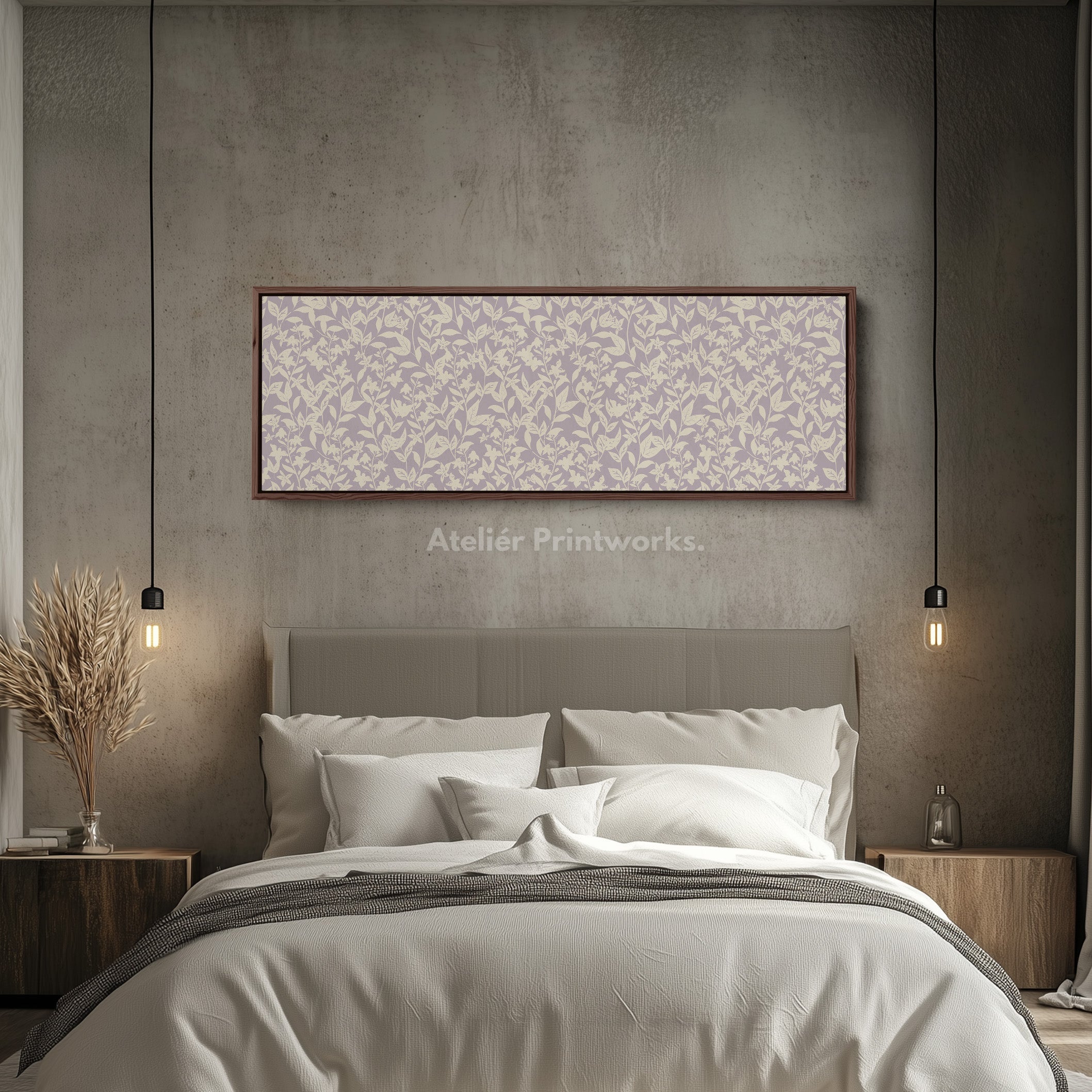 Cottagecore Beige & Lavender Floral Narrow Long Wall Art