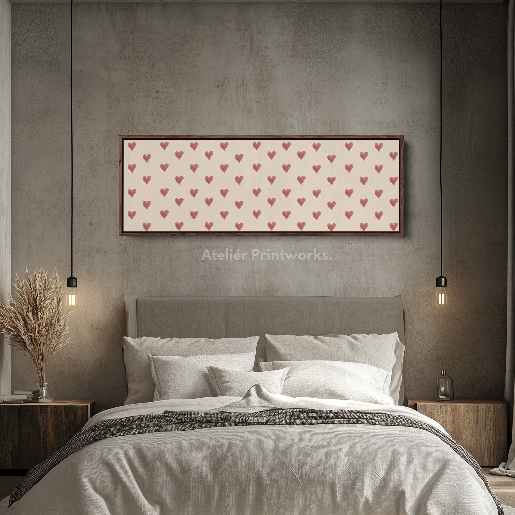 Red Hearts Pattern Wide Skinny Wall Art