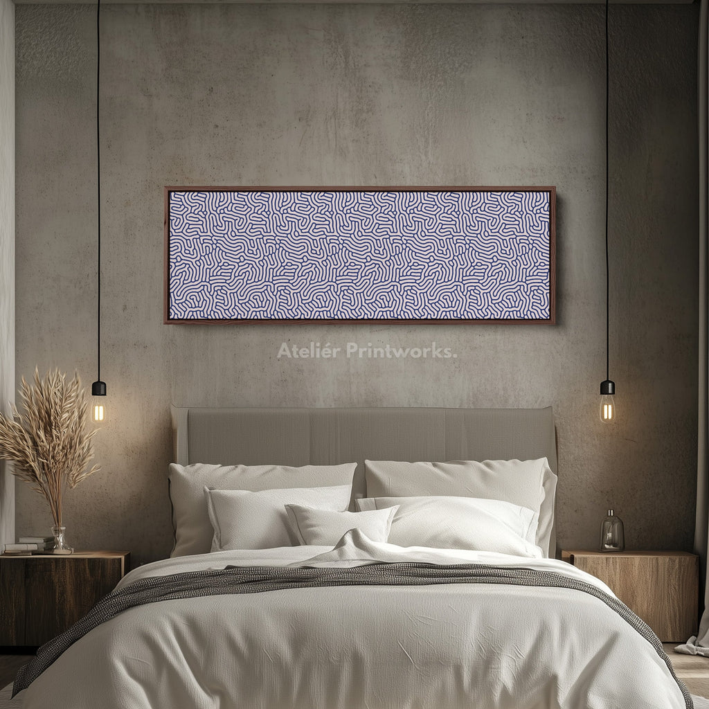Blue Geometric Organic Pattern Long Wall Art