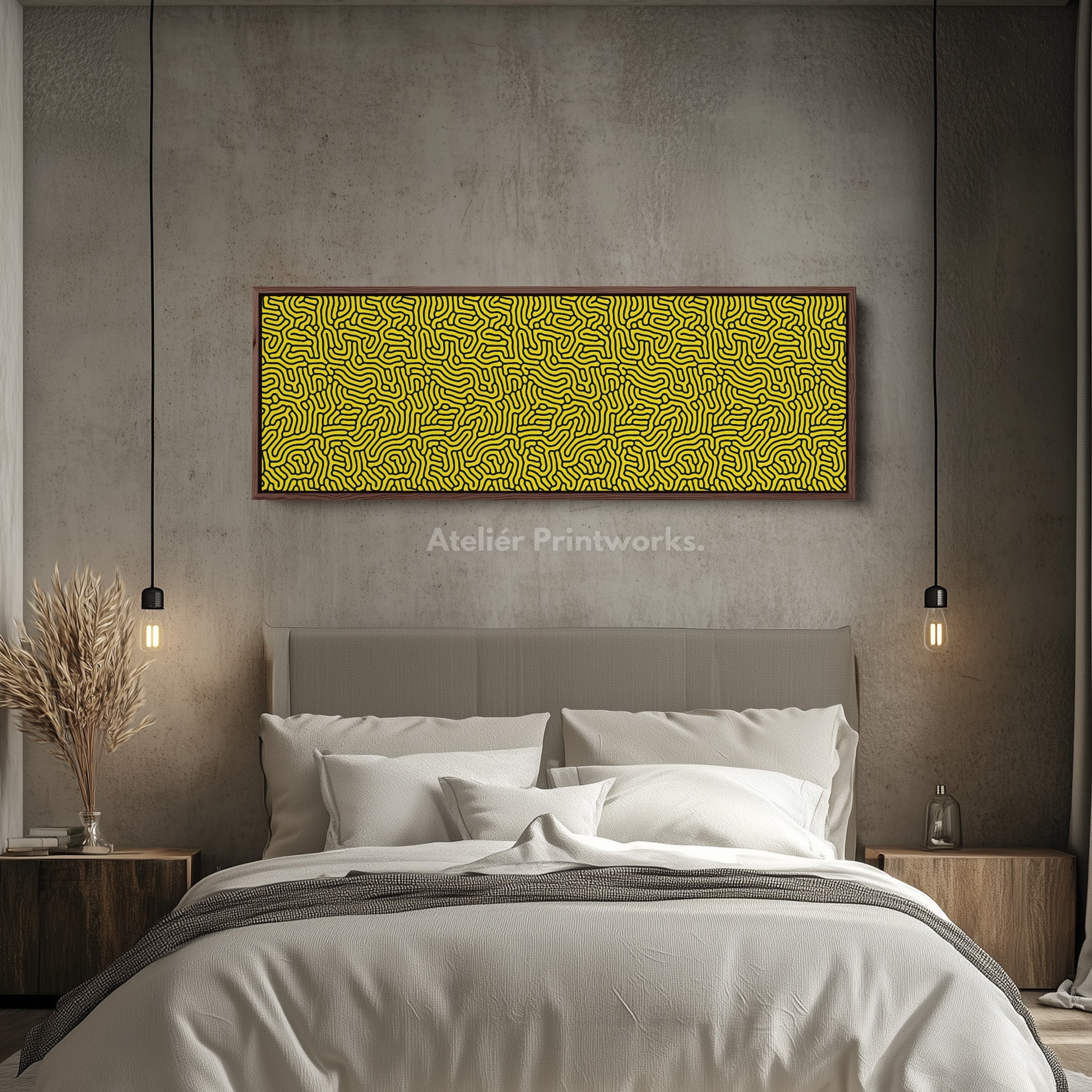 Yellow & Black Geometric Organic Pattern Long Wall Art