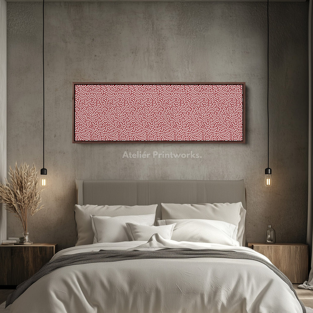 Red & White Coral Pattern Panoramic Wall Decor