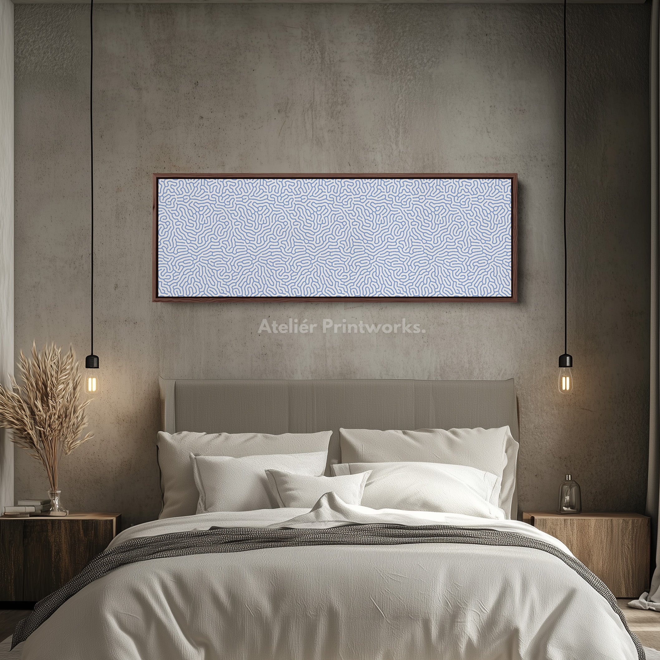 Blue & White Coral Pattern Panoramic Wall Decor