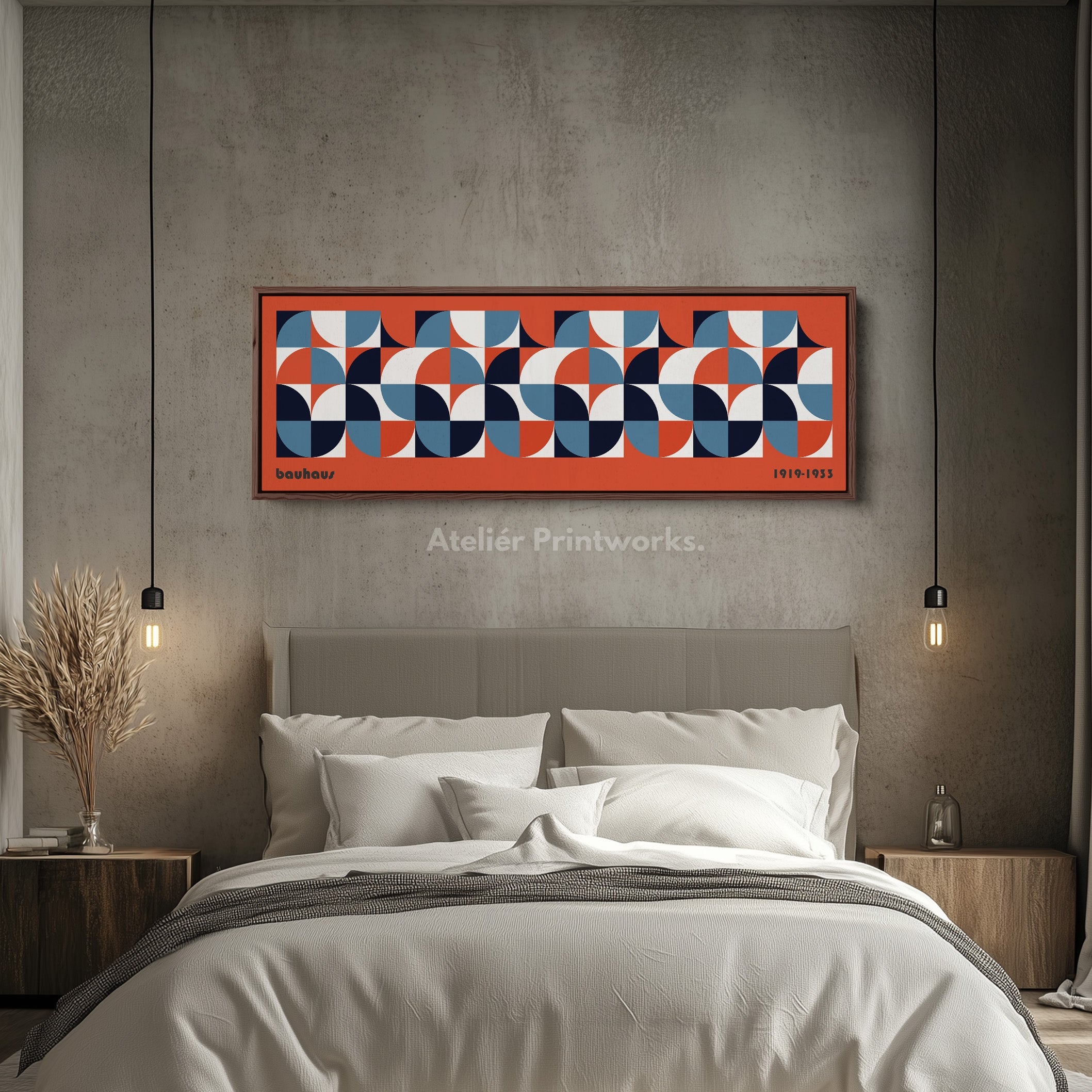 Red Bauhaus Long Narrow Panoramic Framed Canvas Wall Art