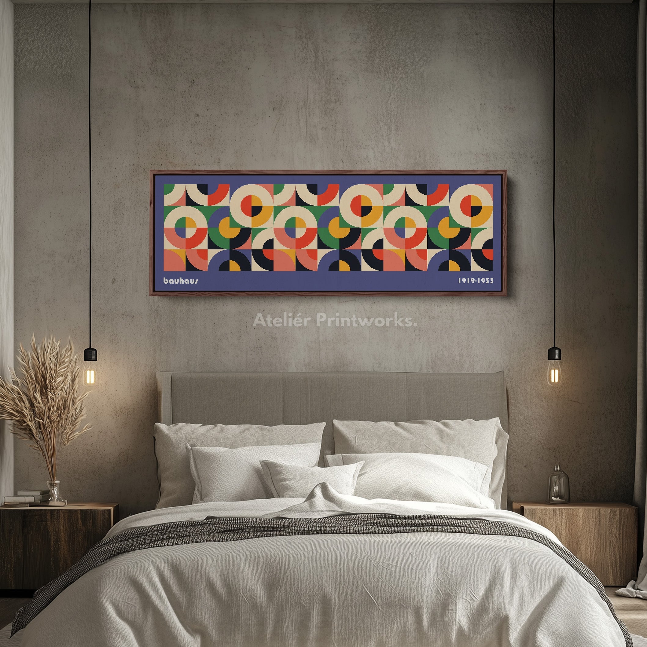 Horizontal Wall Art Violet Blue Bauhaus Large Framed Canvas