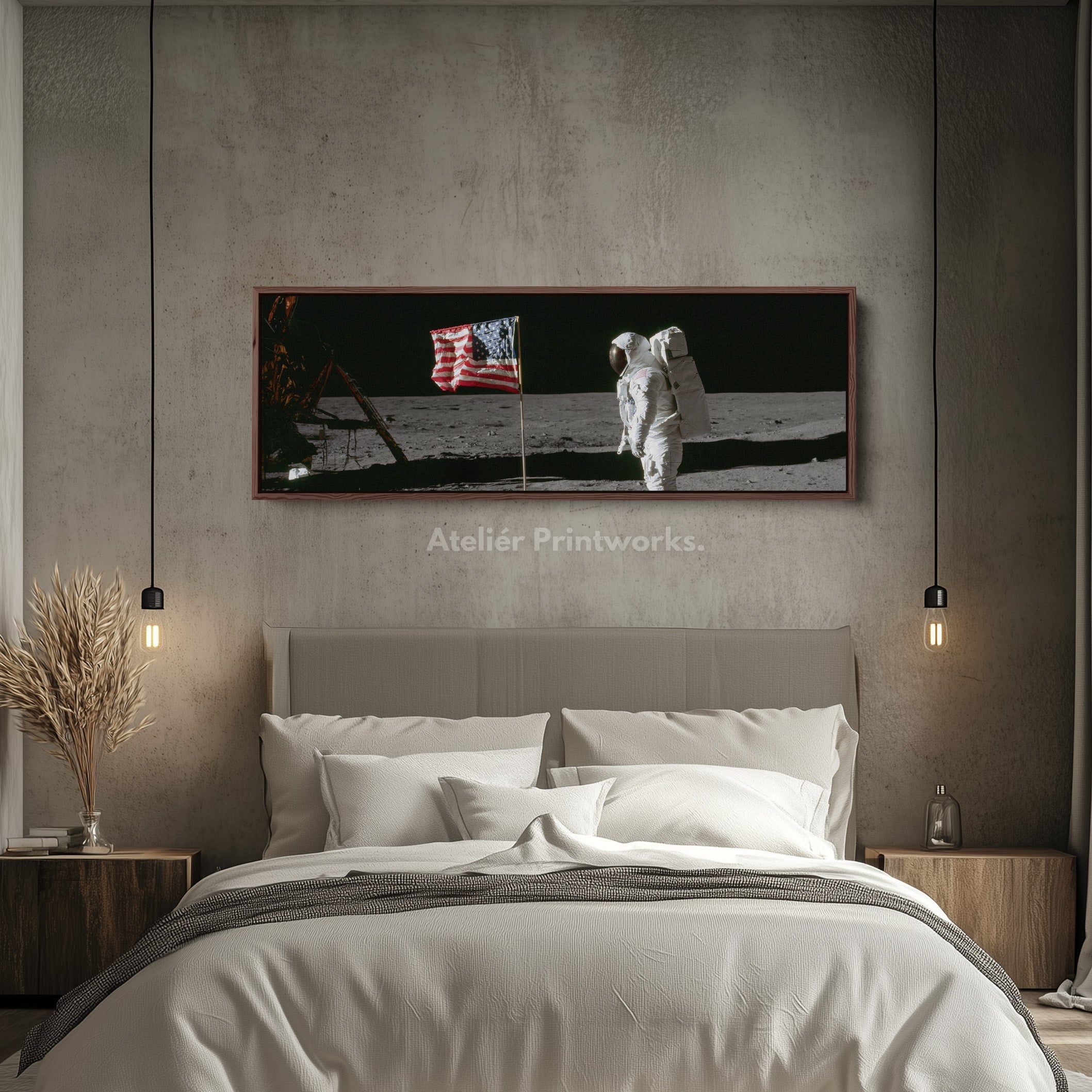 Long Panoramic Space Wall Art Astronaut Moon Walk NASA
