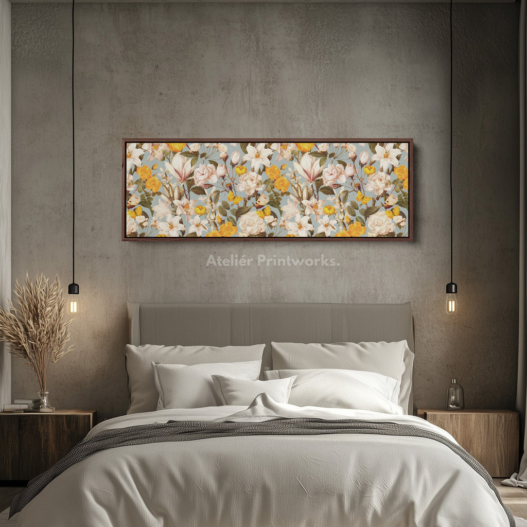 Wide Tropical Floral Parrot Canvas Art for Living Room or Hallway