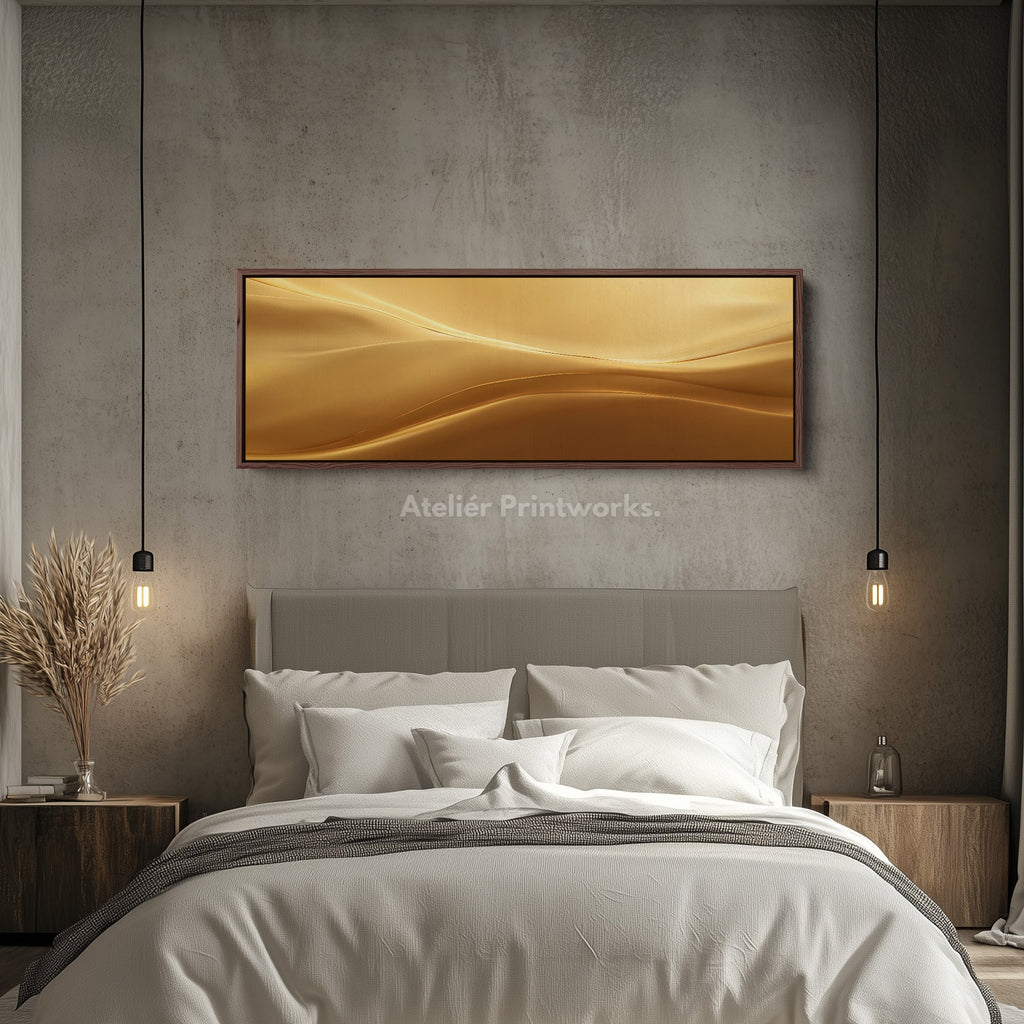 Panoramic Gold Wave Horizontal Wall Art Long Framed Canvas Modern Luxury Decor