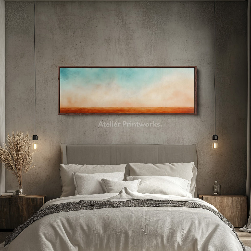 Panoramic Orange Beige Horizontal Wall Art Calm Desert Inspired Long Canvas