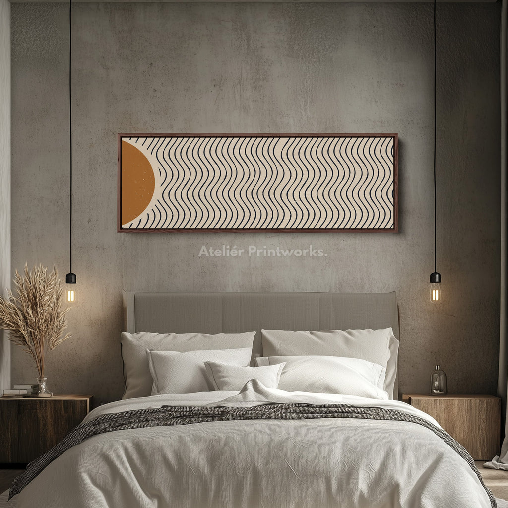 Panoramic Wall Art Warm Brown And Black Wavy Line Design For Living Room