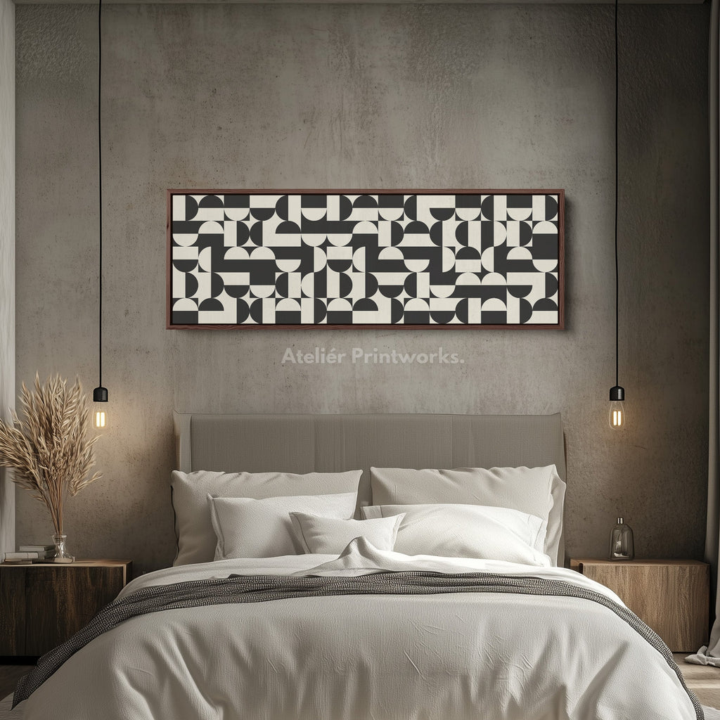 Horizontal Wall Art Black And White Geometric Pattern For Living Room Or Office