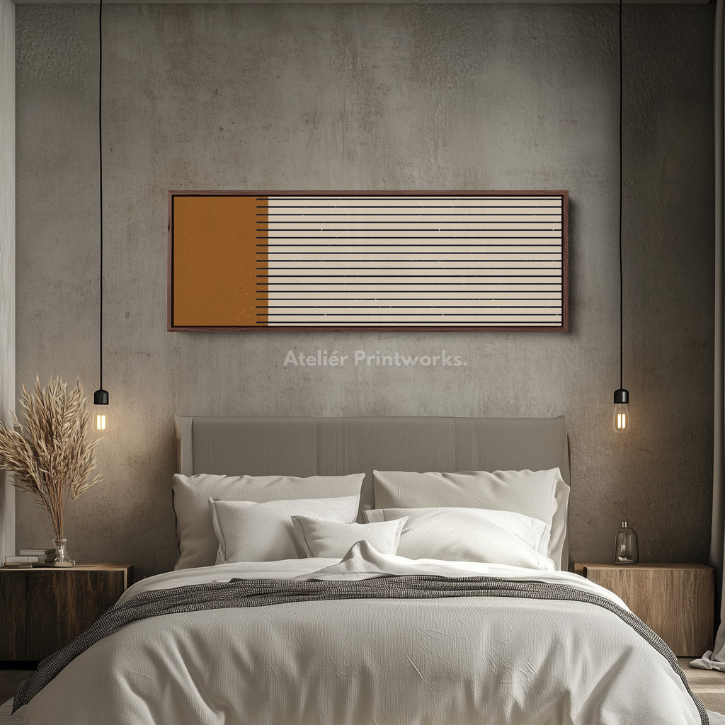 Long Canvas Burnt Orange And Black Striped Wall Art For Hallway Or Bedroom
