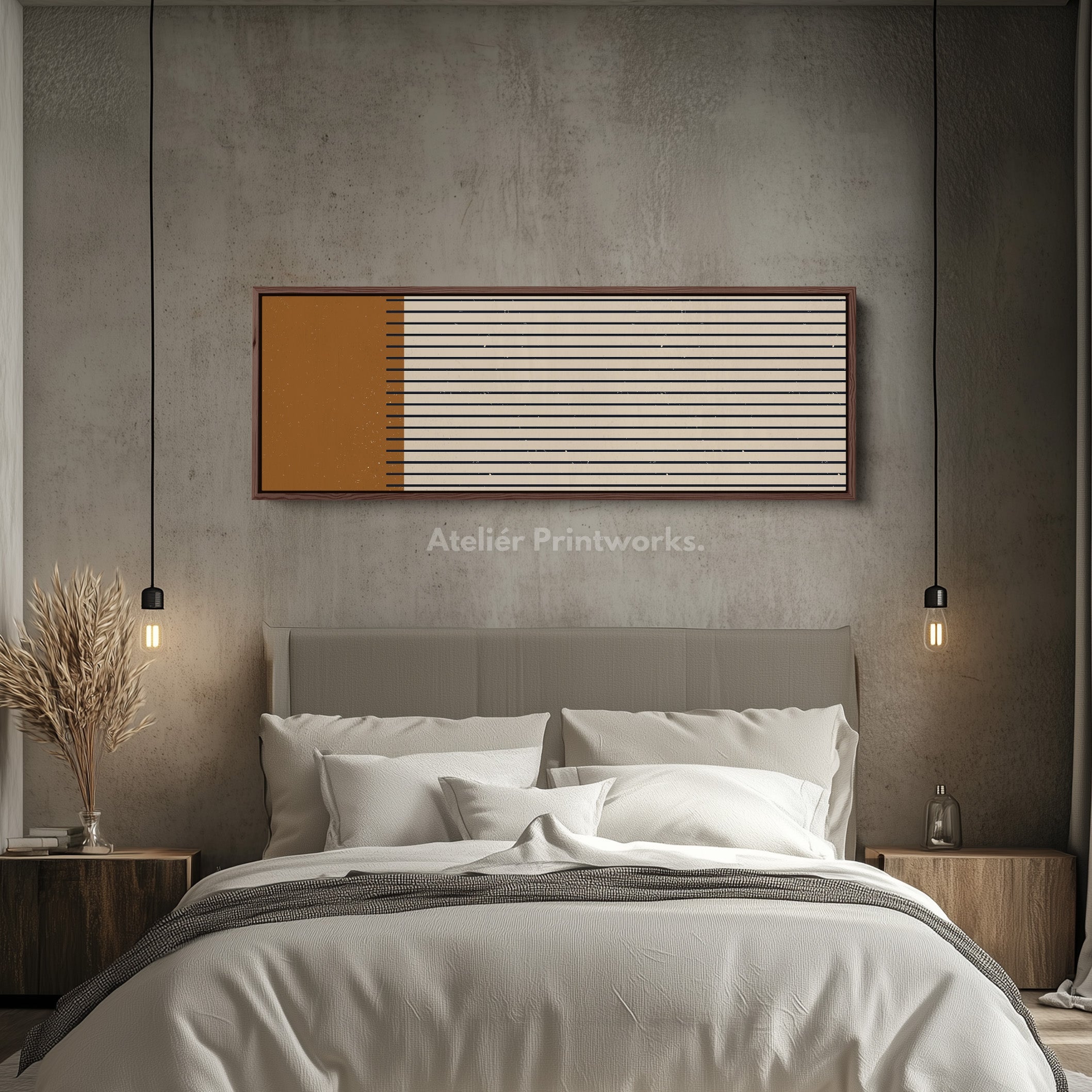 Long Canvas Burnt Orange And Black Striped Wall Art For Hallway Or Bedroom