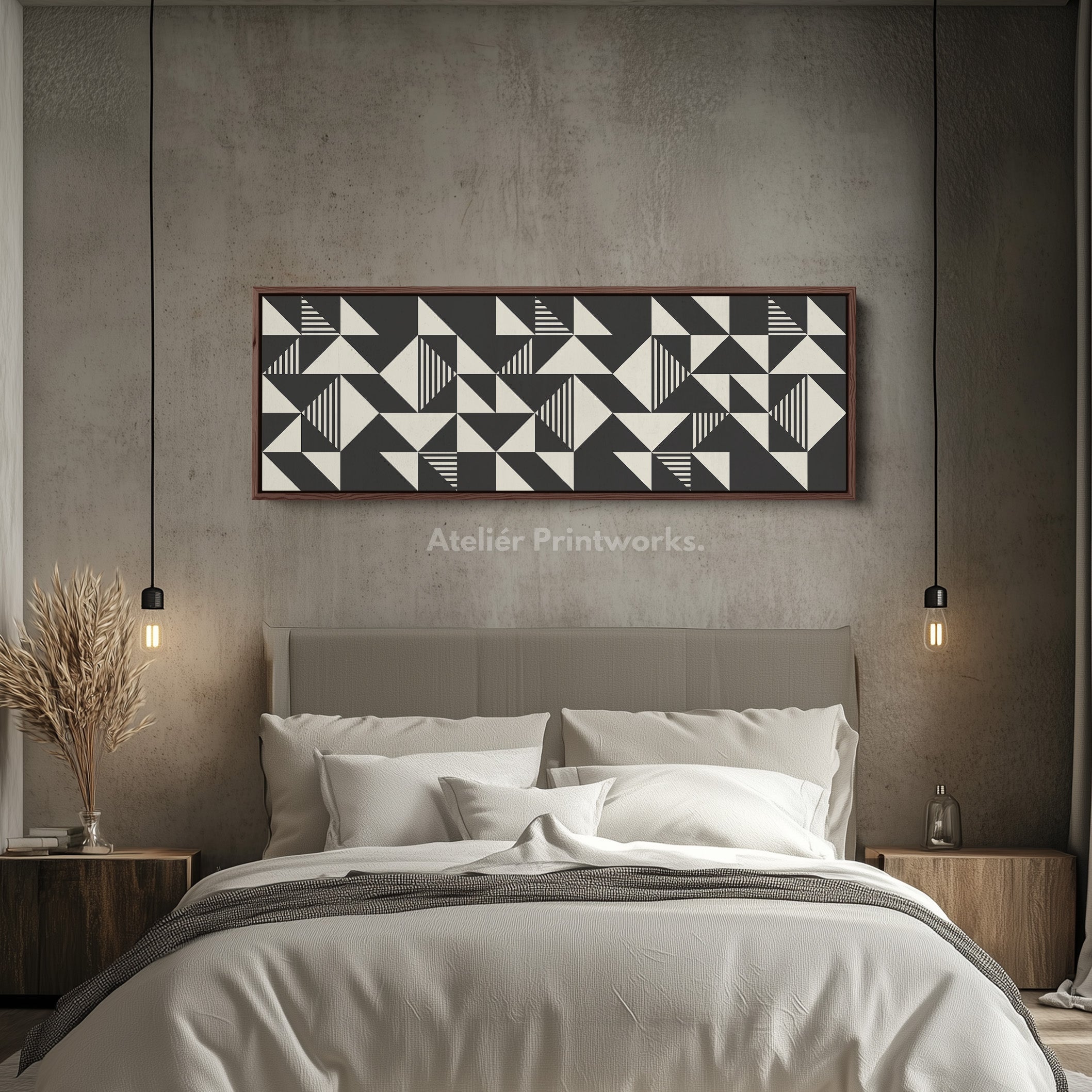 Long Narrow Canvas Black And White Triangular Pattern For Contemporary Spaces