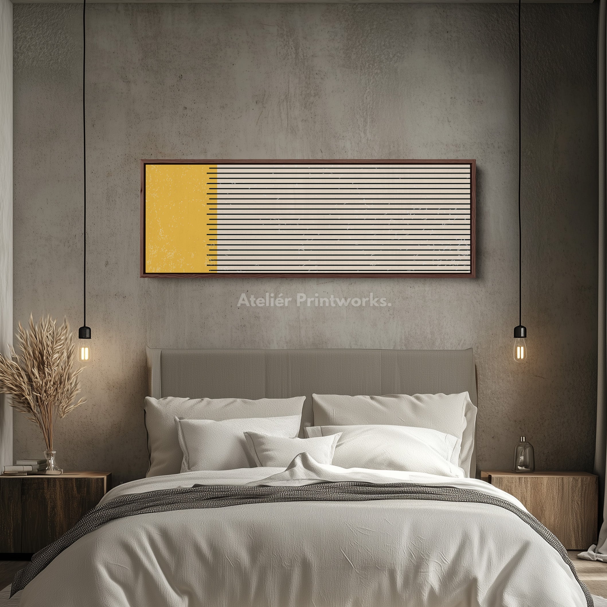 Horizontal Wall Art Yellow Beige Black Long Canvas For Kitchen Or Hallway