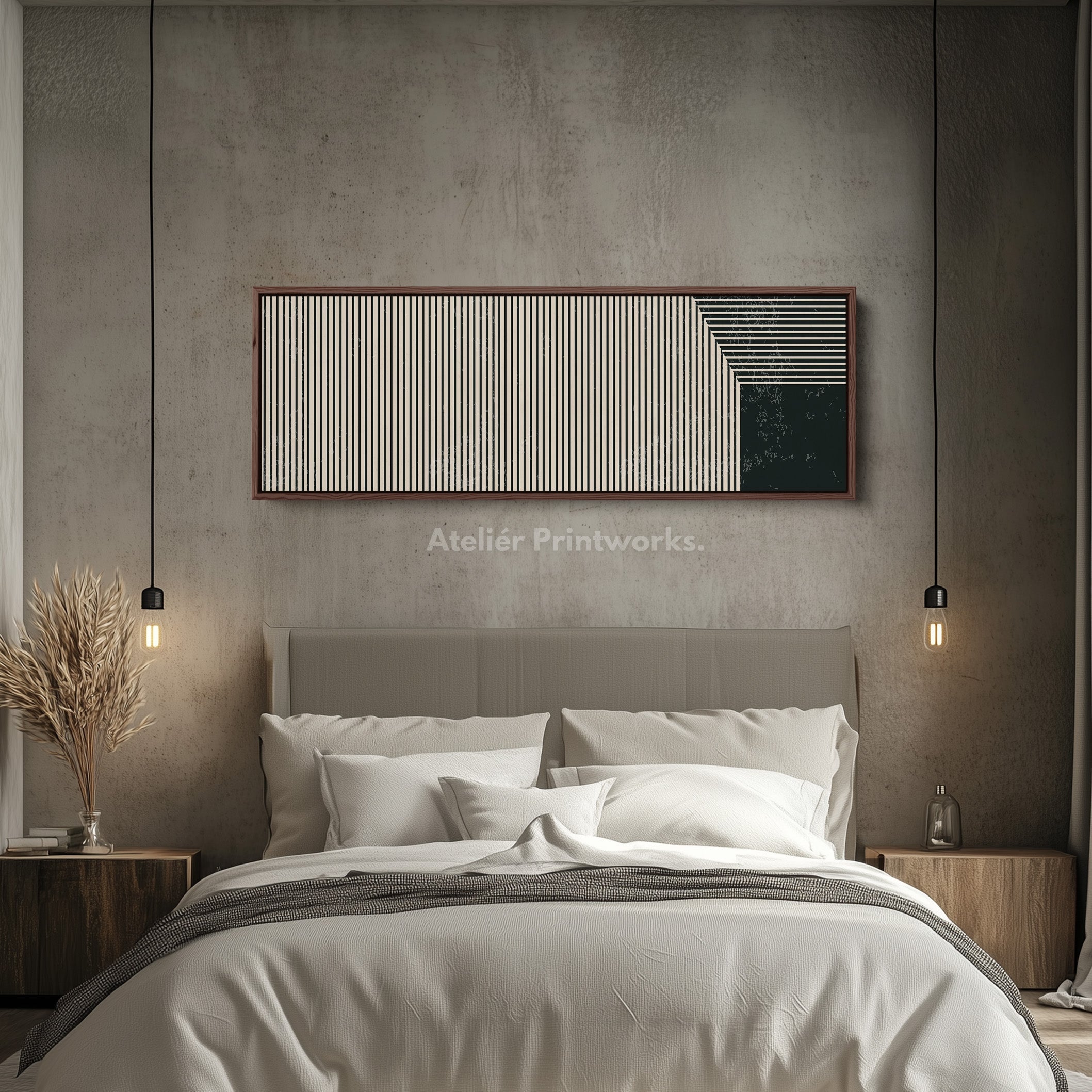 Long Canvas Beige Black Skinny Wall Art Minimalist Vertical Lines