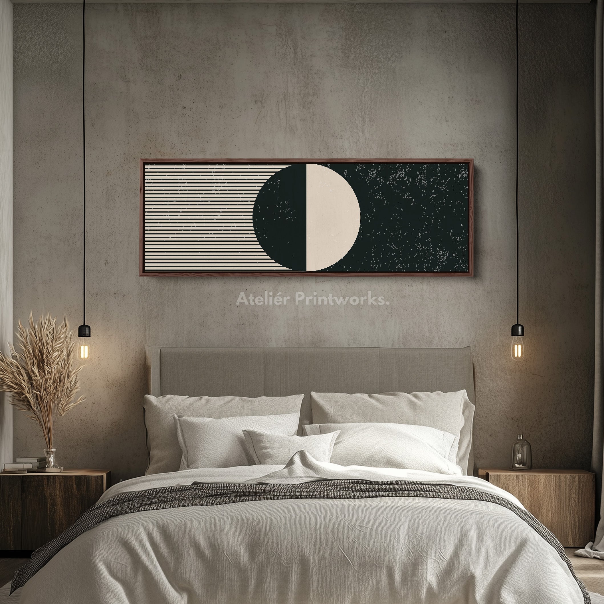 Horizontal Wall Art Beige Black Wide Long Canvas For Living Room