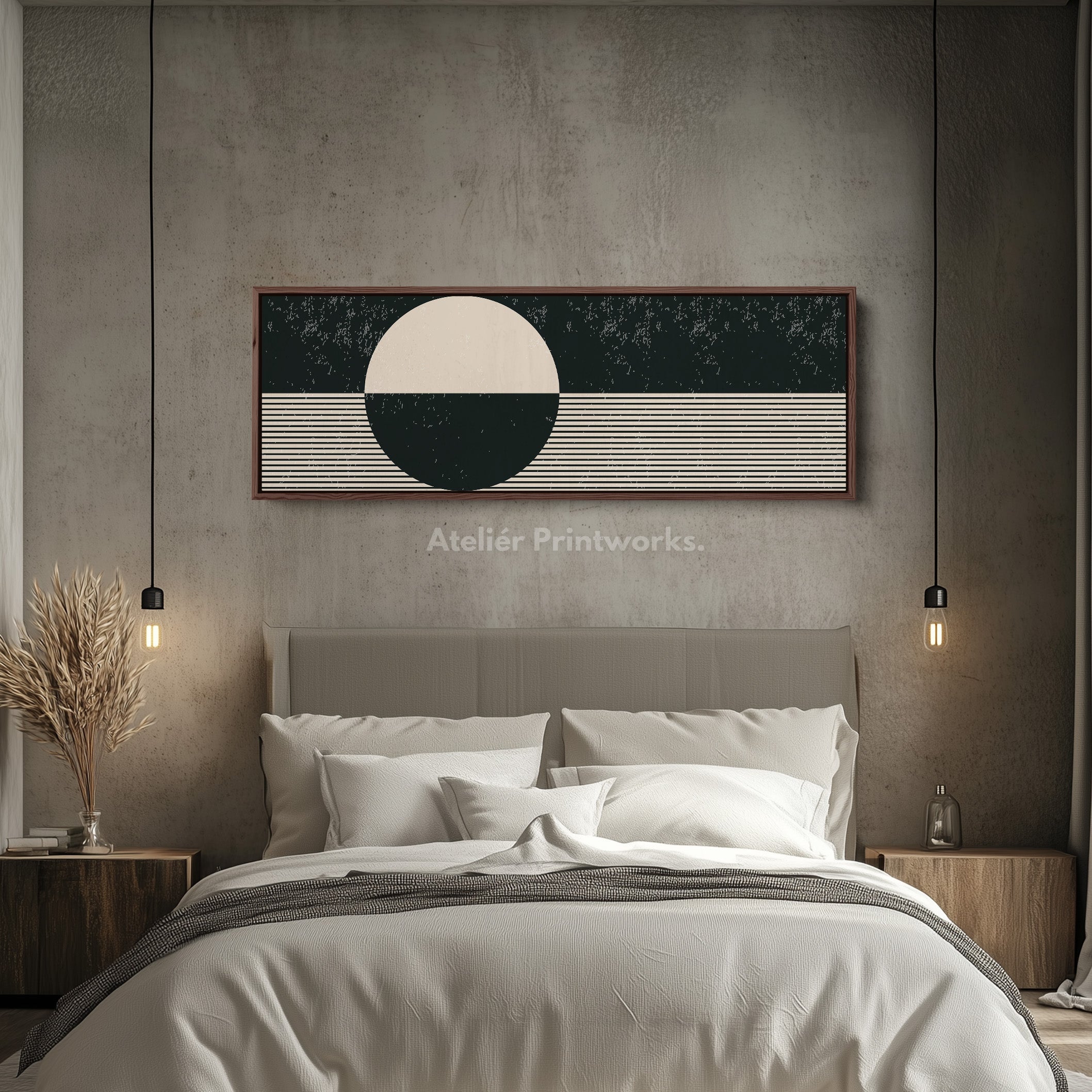 Wide Wall Art Beige Black Panoramic Long Canvas For Living Room