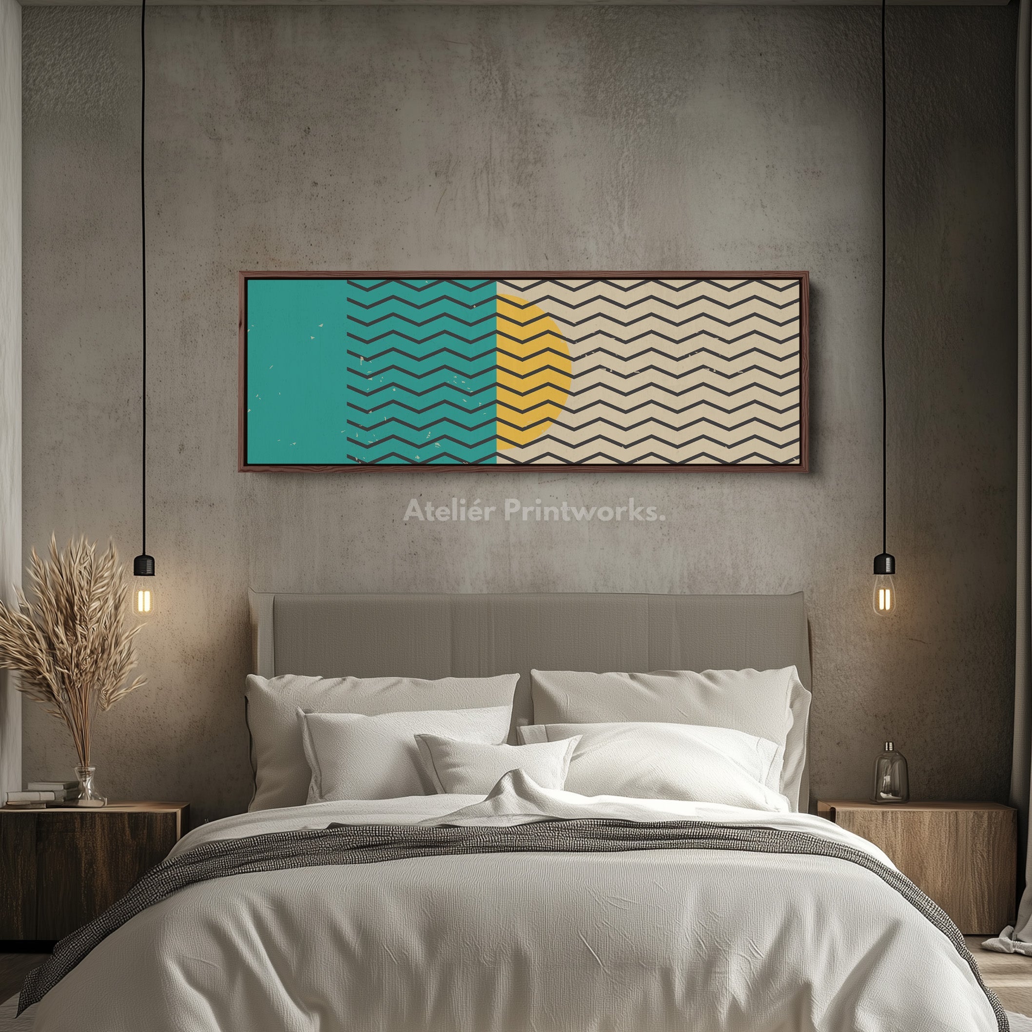 Long Narrow Canvas Blue Yellow Beige Skinny Wall Art Geometric Pattern