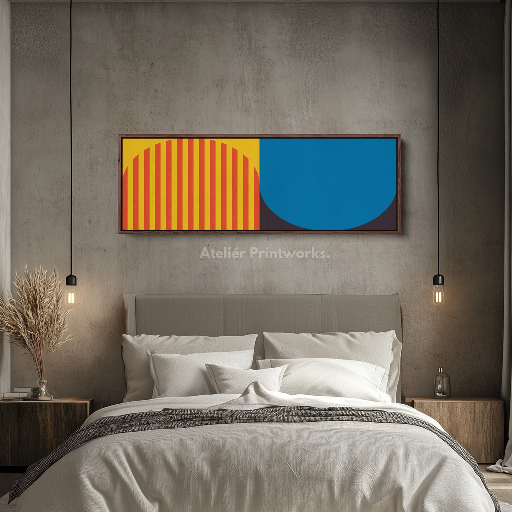 Panoramic Wall Art Yellow Blue Modern Geometric Long Canvas