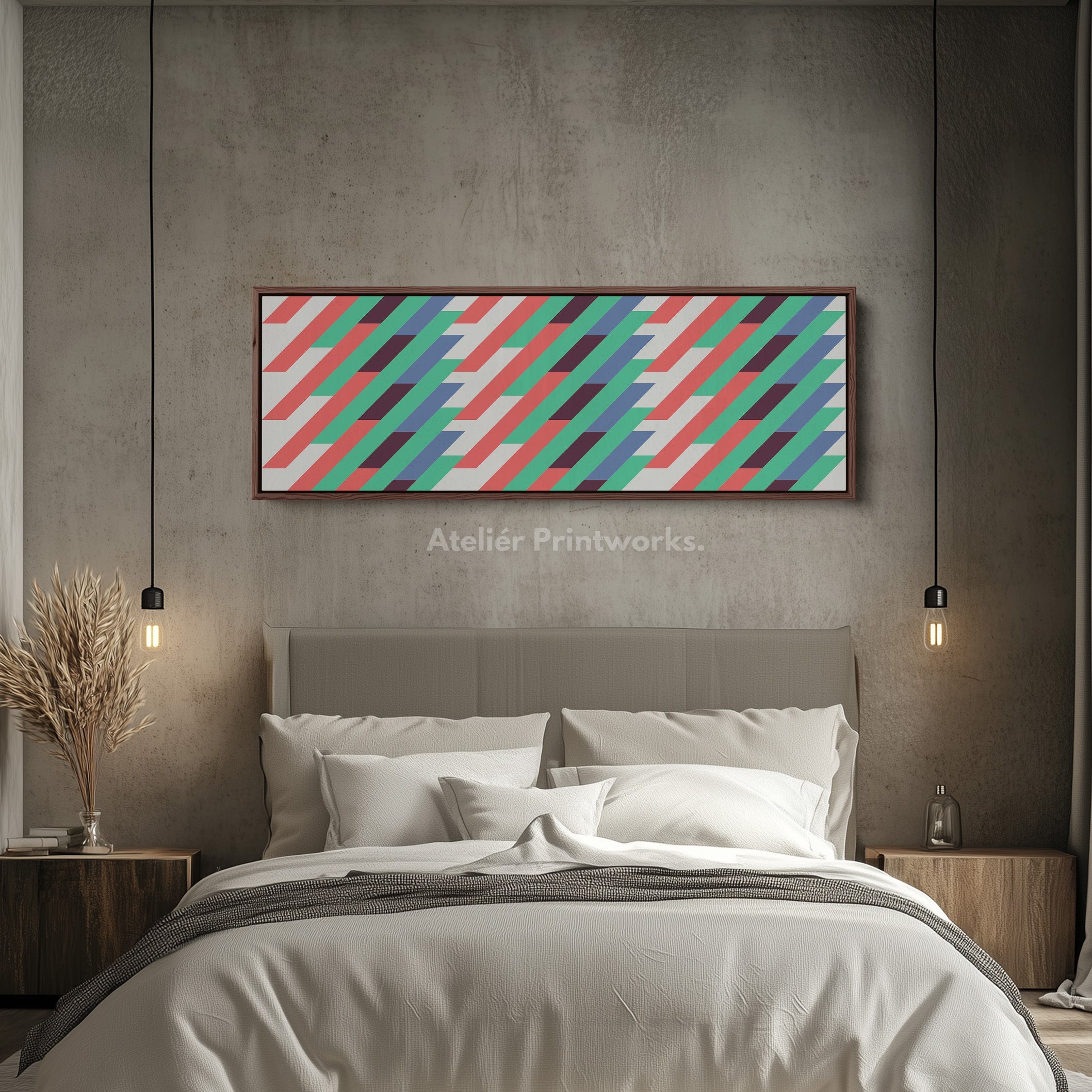 Horizontal Wall Art Blue Orange Yellow Modern Graphic Canvas