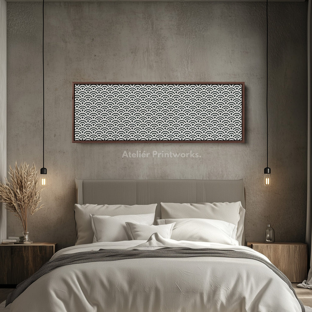Horizontal Wall Art Black & White Japandi Waves