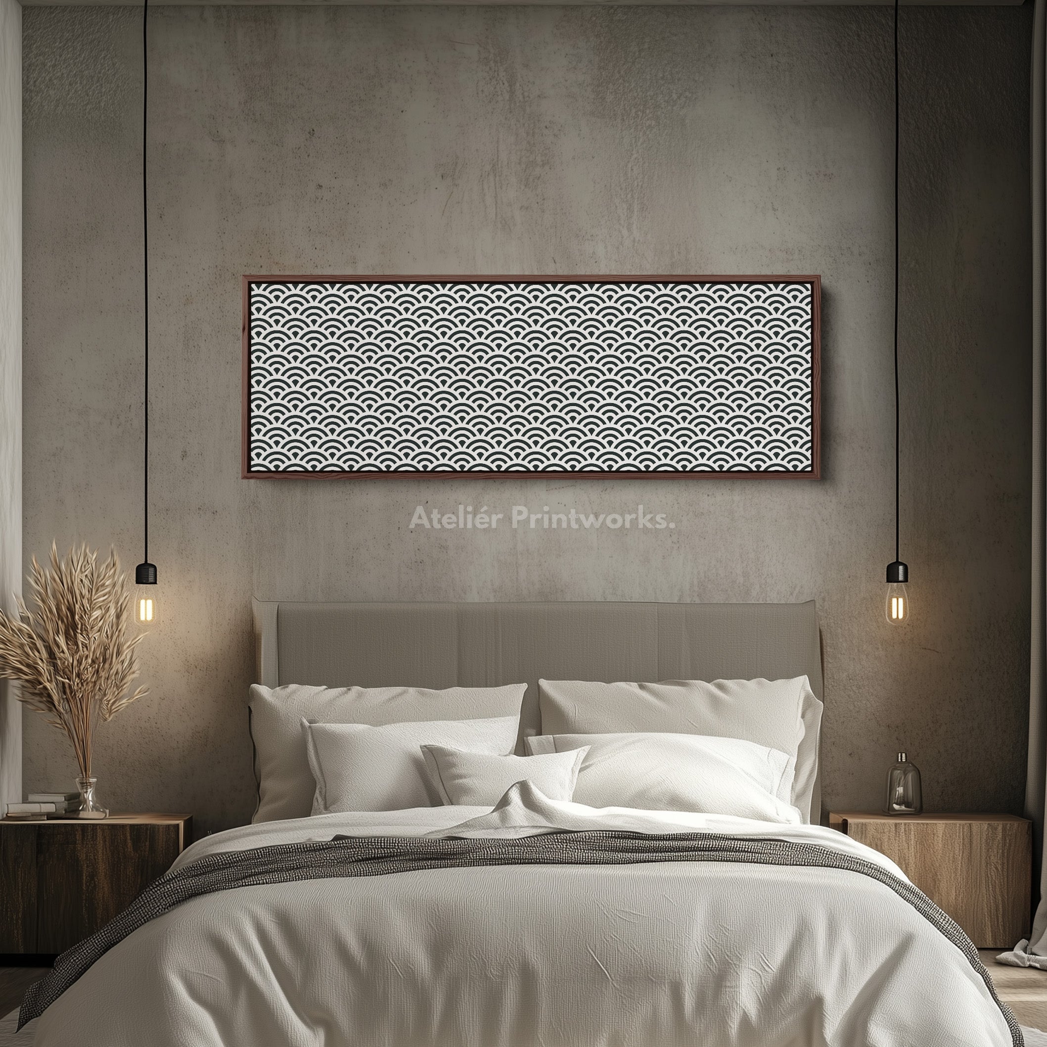 Horizontal Wall Art Black & White Japandi Waves