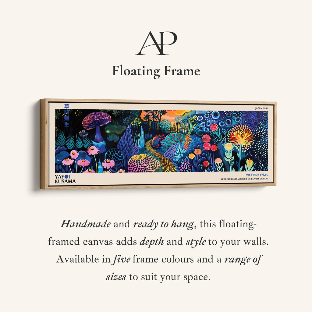 Yayoi Kusama Horizontal Wall Art Dotted Floral Landscape Long Canvas For Living Room