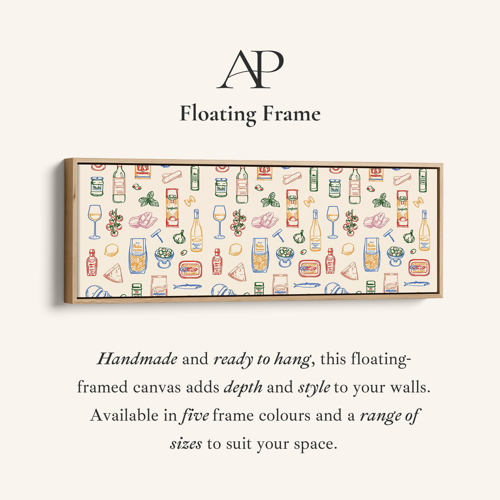 Panoramic Wall Art Italian Food Line Pattern Long Canvas For Kitchen