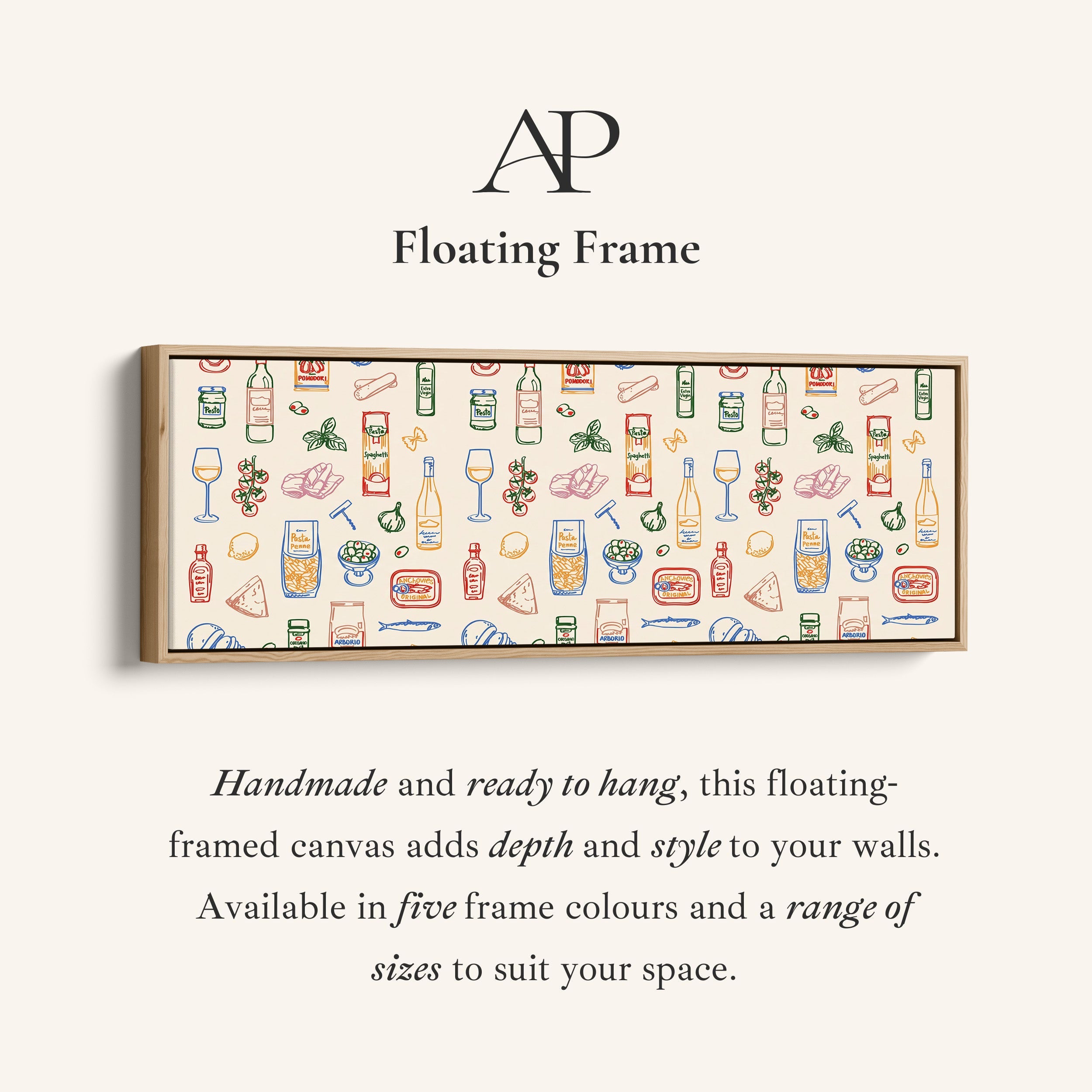 Panoramic Wall Art Italian Food Line Pattern Long Canvas For Kitchen