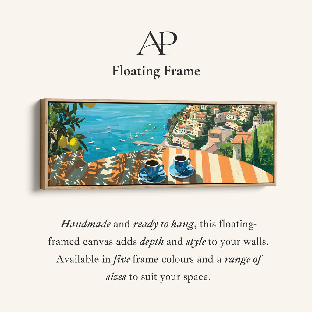 Horizontal Wall Art Coastal Terrace Coffee Scene Long Canvas For Kitchen