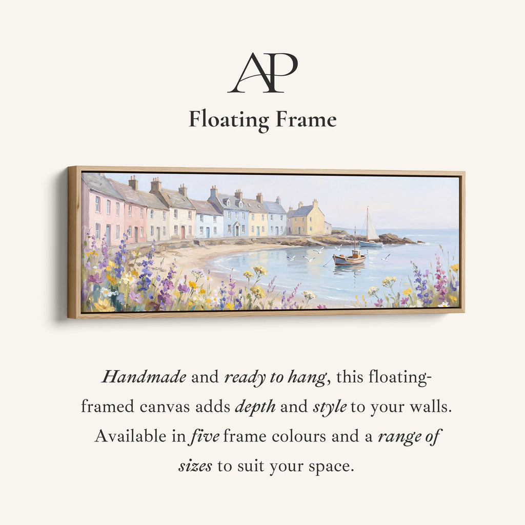 Panoramic Wall Art Pastel Seaside Cottages Long Canvas For Living Room