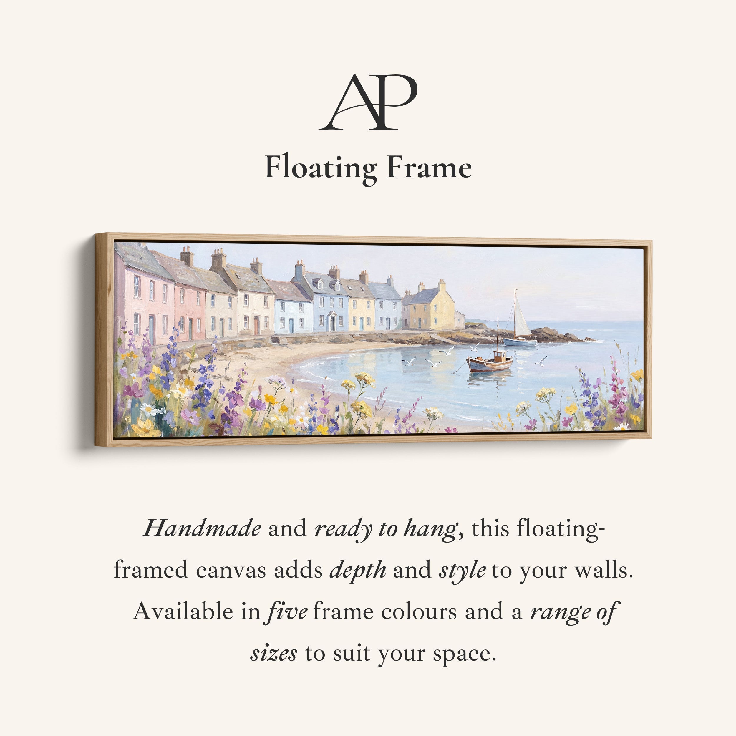 Panoramic Wall Art Pastel Seaside Cottages Long Canvas For Living Room