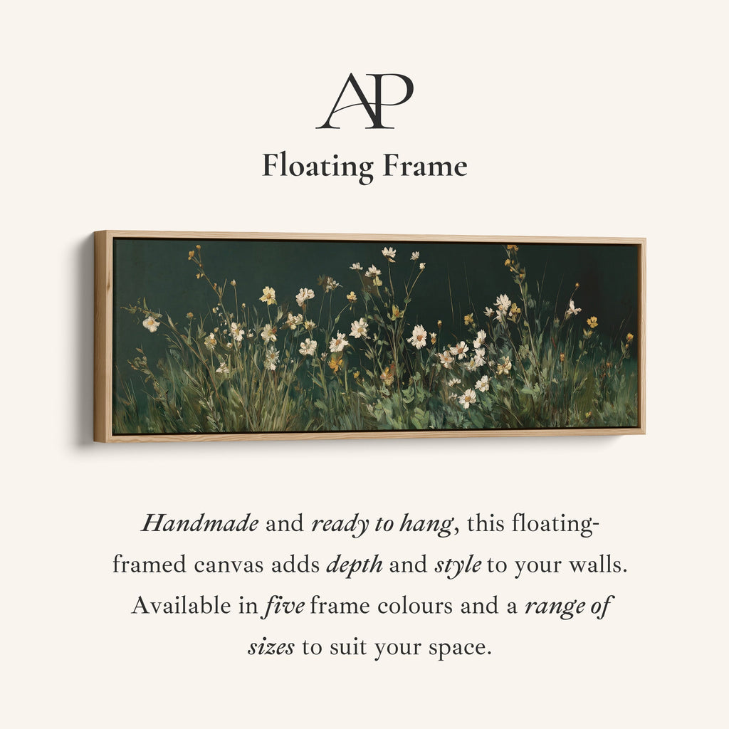 Long Framed Canvas White Wildflowers Long Canvas For Living Room
