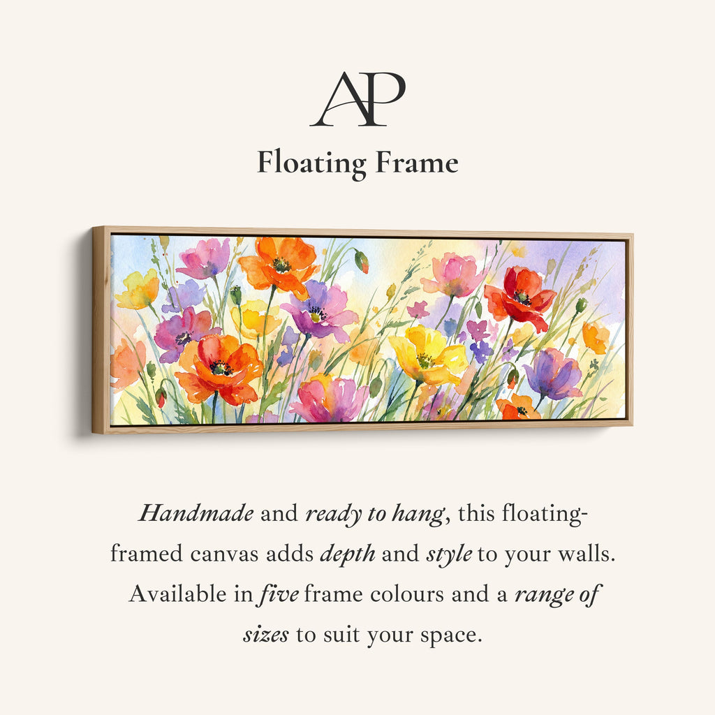 Horizontal Wall Art Watercolor Poppy Field Long Canvas For Living Room