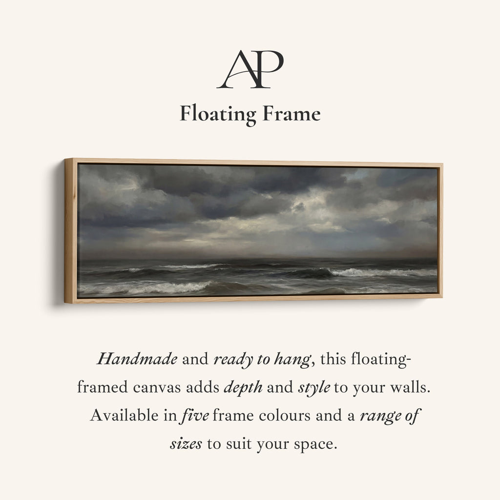 Wide Framed Canvas Breaking Waves Under Clouds Oversized Wall Decor Bedroom