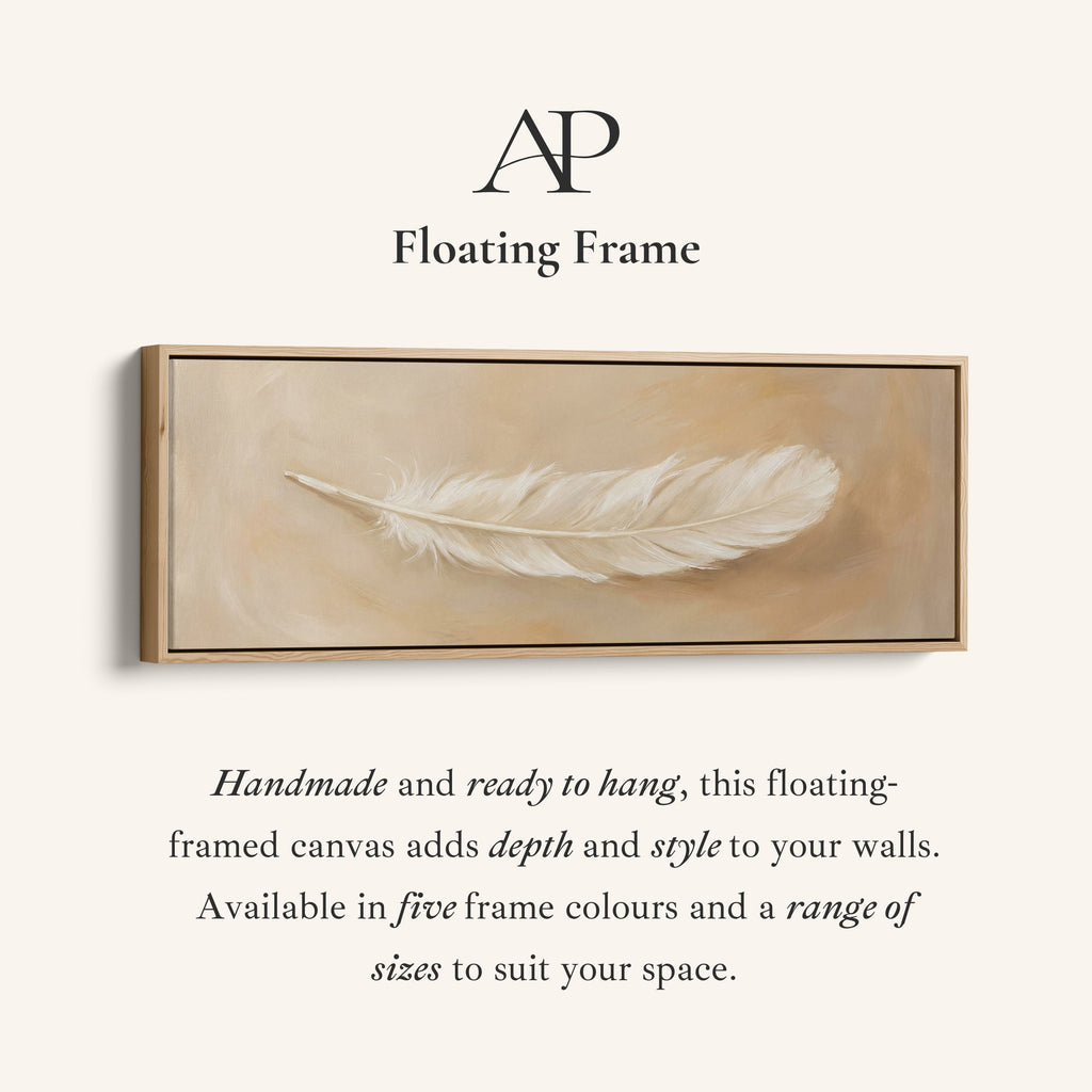 Single White Feather Above Bed Wall Art Extra Wide Canvas Bedroom