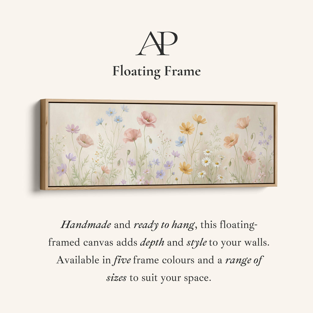 Pastel Wildflowers On Beige Background Large Wall Art Panoramic Canvas Print Bedroom
