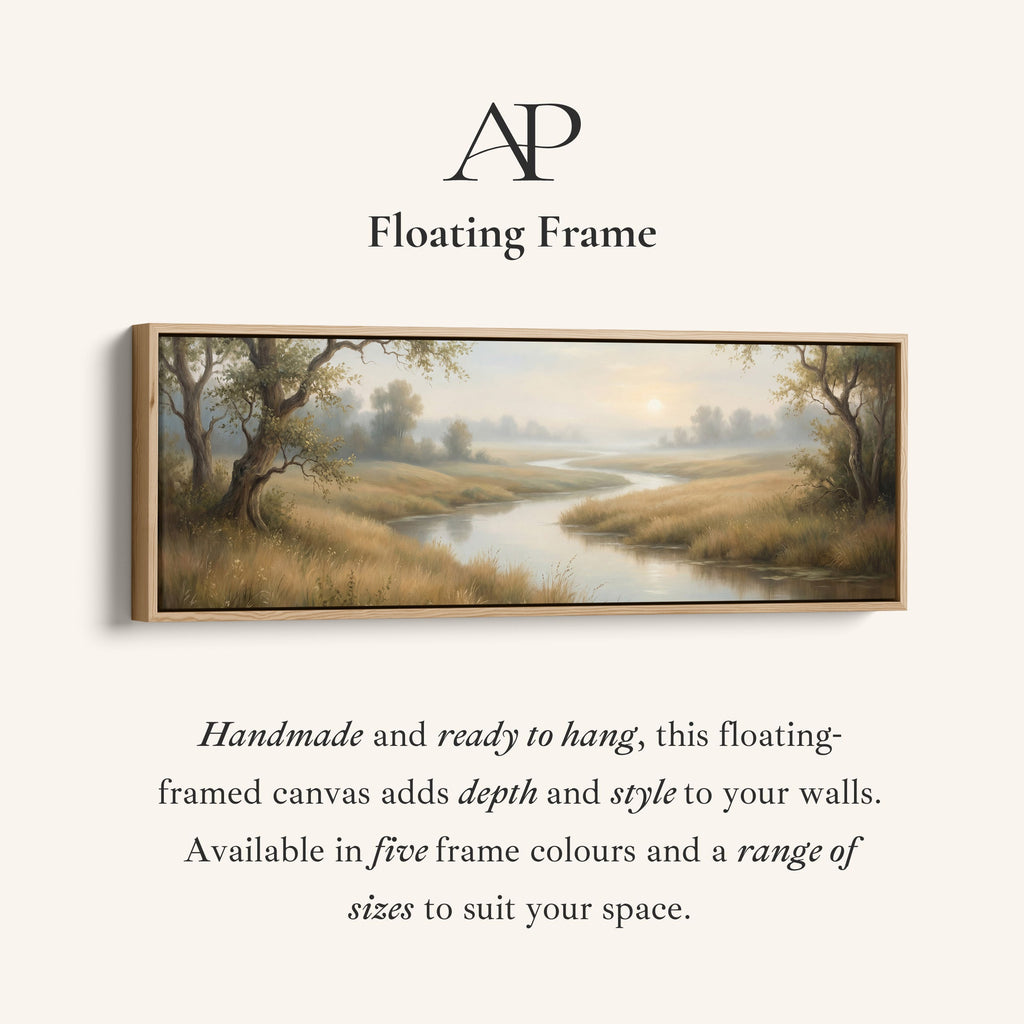 River Through Grassy Landscape Panoramic Wall Art Statement Wall Decor Living Room