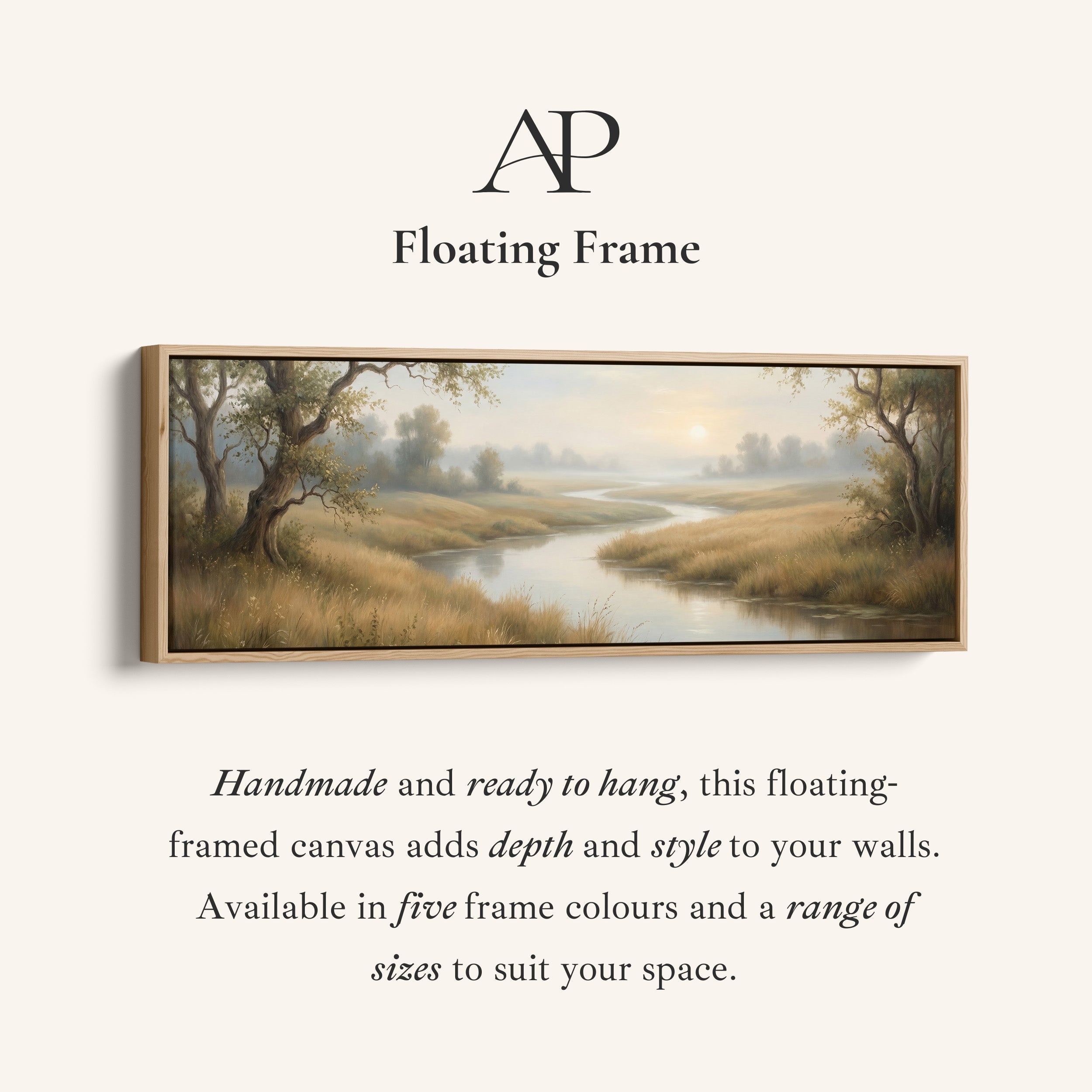 River Through Grassy Landscape Panoramic Wall Art Statement Wall Decor Living Room