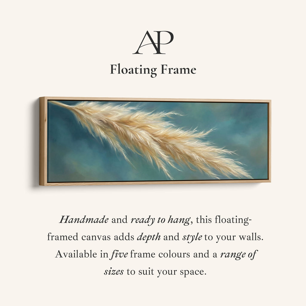 Pampas Grass On Blue Background Large Wall Art Panoramic Canvas Print Hallway