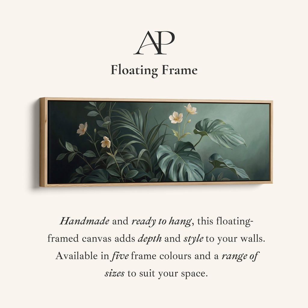 Tropical Leaves with White Flowers Horizontal Canvas Wall Art Statement Decor for Bedroom