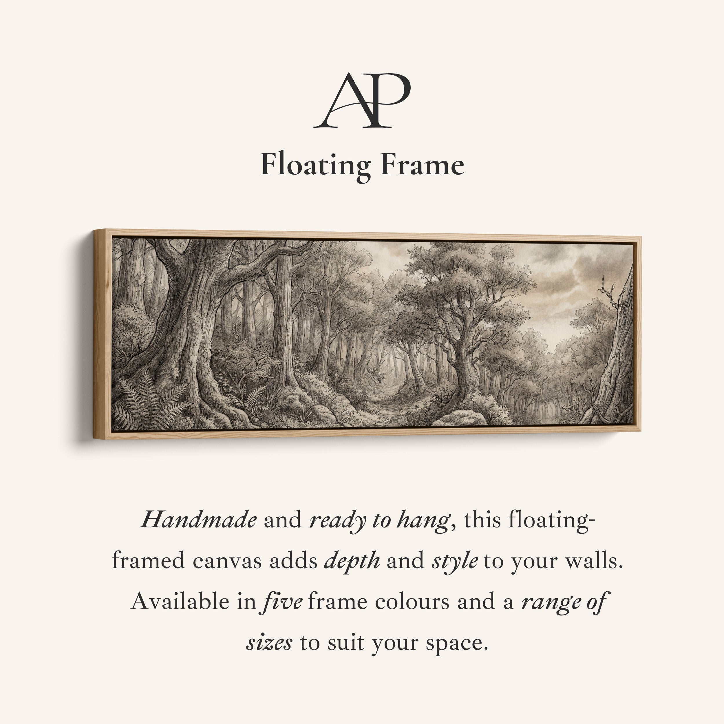 Forest Pencil Sketch Scene Panoramic Wall Art Statement Wall Decor Office