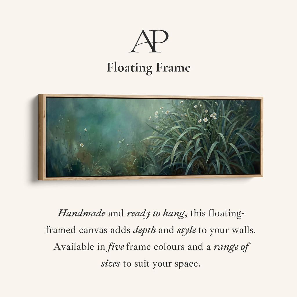Wild Grass With White Flowers Wide Framed Canvas Extra Wide Canvas Bedroom