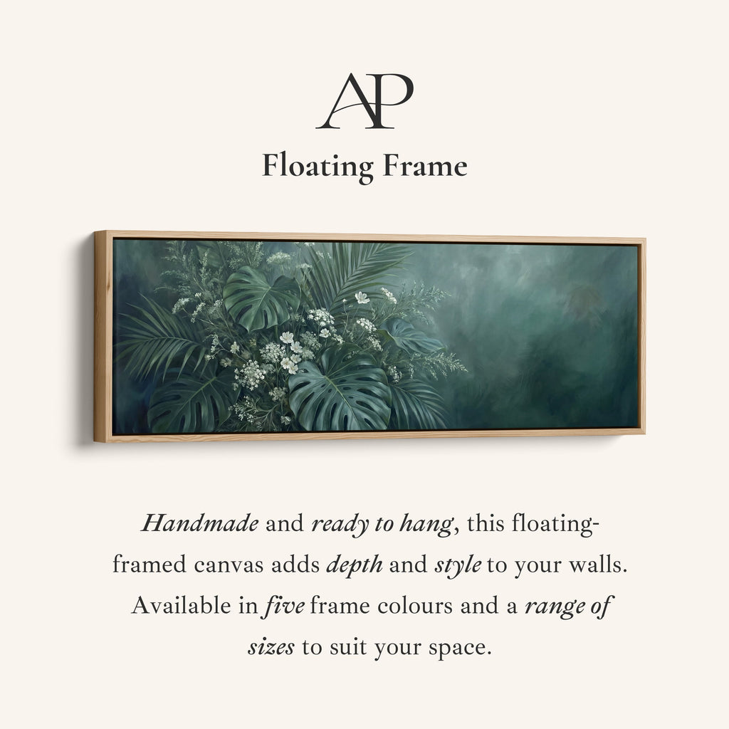 Tropical Leaves With White Flowers Horizontal Wall Art Statement Wall Decor Bedroom