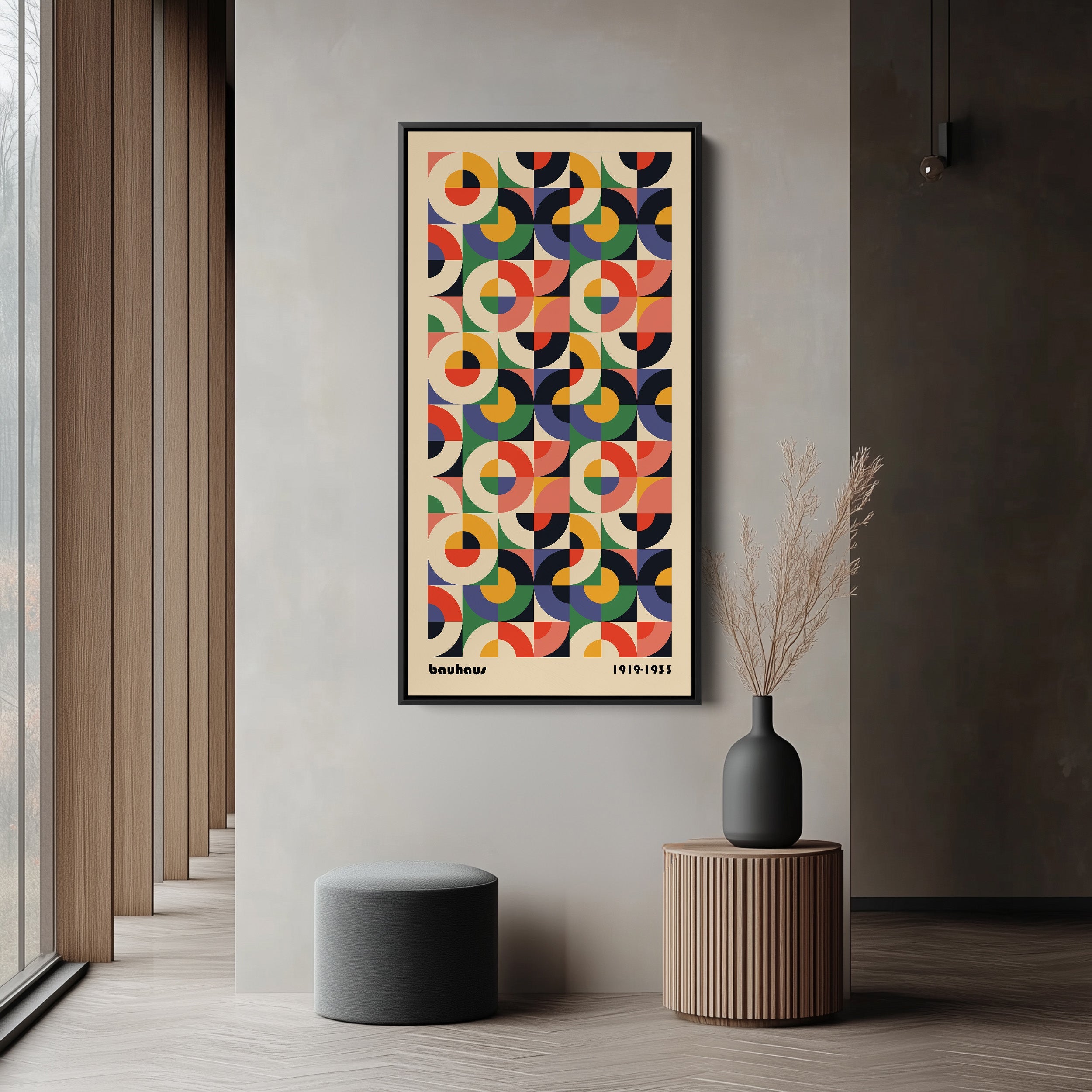 Bauhaus Vertical Wall Art Geometric Circle Grid Tall Canvas For Office