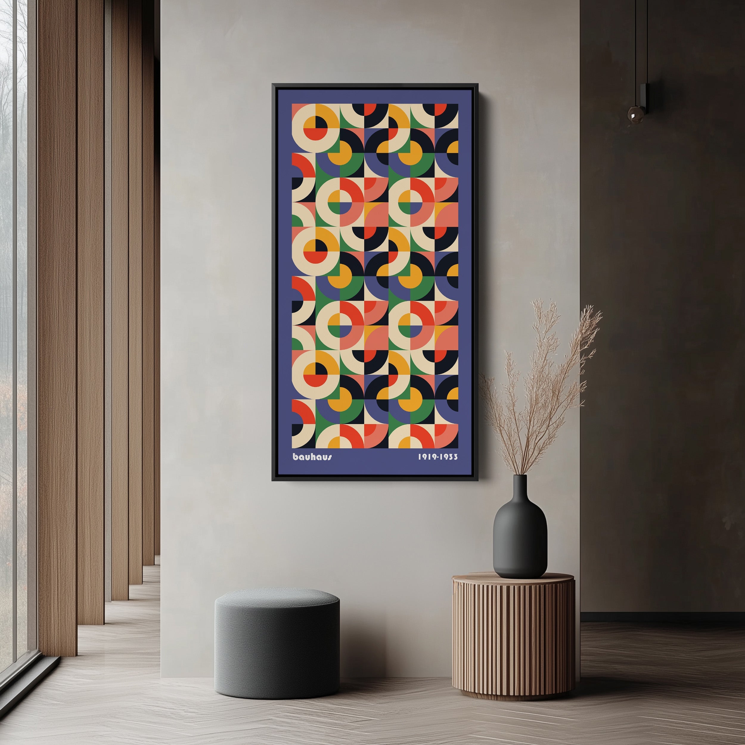 Bauhaus Vertical Wall Art Geometric Circle Grid Tall Canvas For Living Room