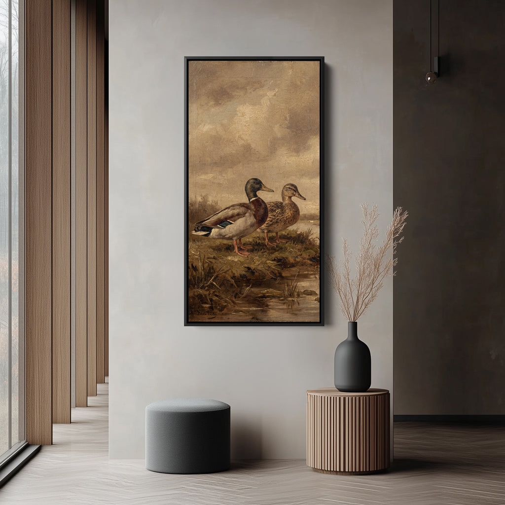 Mallard Standing Pair Narrow Wall Art Tall Canvas For Office