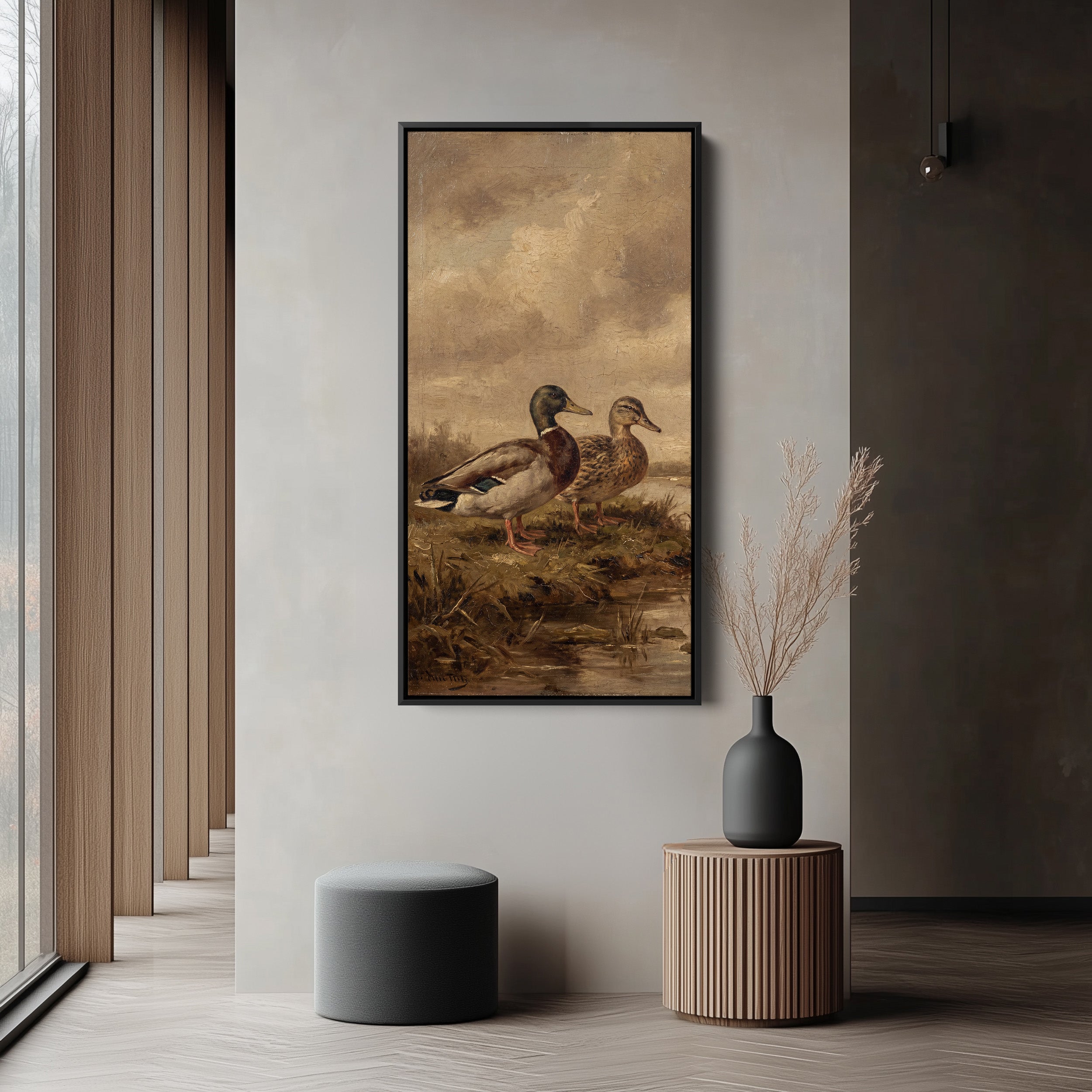 Mallard Standing Pair Narrow Wall Art Tall Canvas For Office