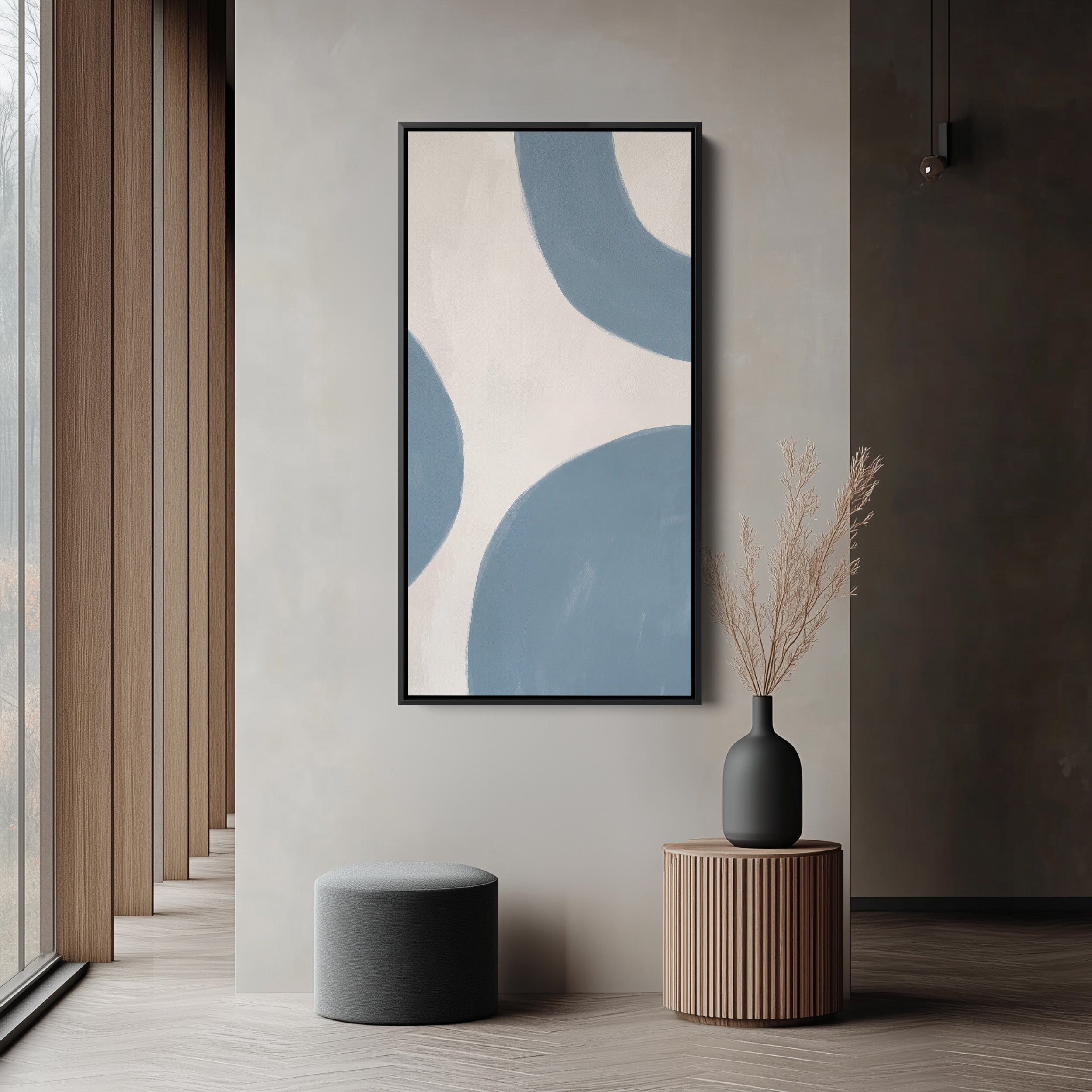 Large Vertical Wall Art Tall Wall Art Blue Abstract Curved Shapes For Hallway
